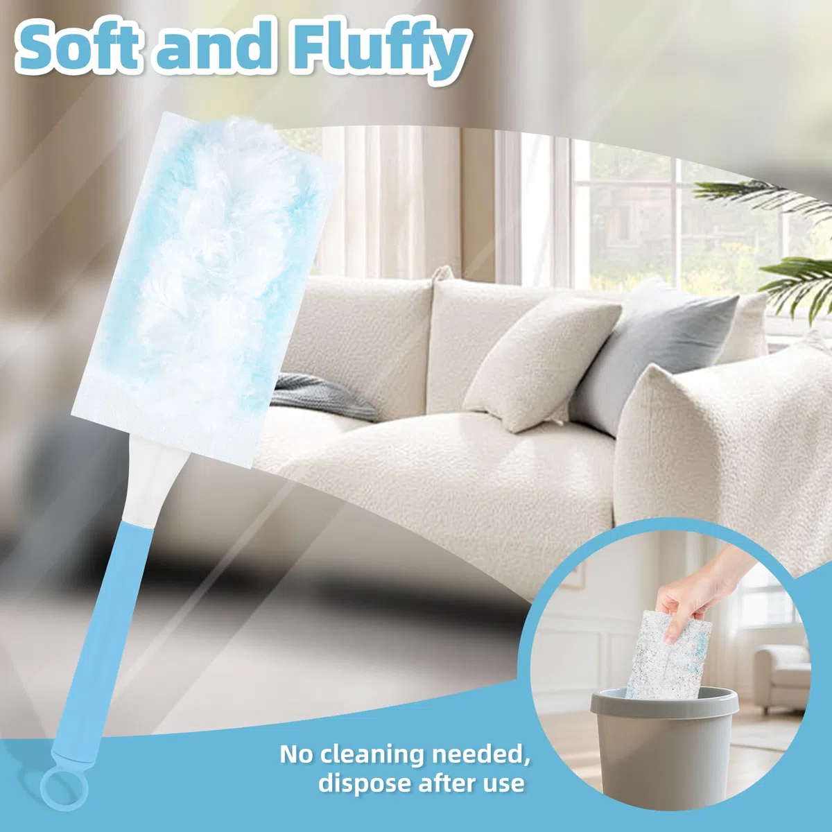 52 Stück Staubmagnet Kompatibel mit Swiffer Staubmagnet Nachfüllpack,Einweg Magnet Staubwedel für Swiffer Duster, zur Reinigen von Tierhaare Staub Schmutz (50 Tücher + 2 Griffe, Blau)
