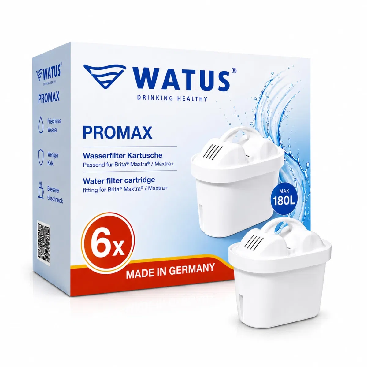 Wasserfilter Kartuschen, für Brita Maxtra+ und Maxtra, Style, Marella, Elemaris, für Ersatz Brita Filterpatronen, Reduziert Blei, Chlor, Schwermetalle und Kalk im Wasser, Made in Germany (6)