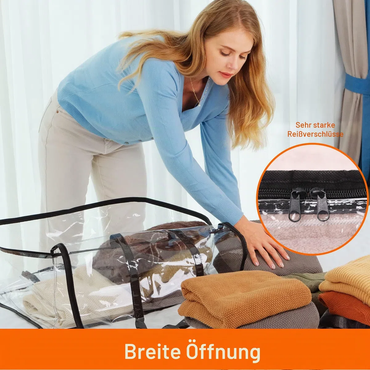 Vieshful 3 Stück Transparente Plastik Aufbewahrungstasche, 40L Organizer Aufbewahrungsbox Kleideraufbewahrung Umzugskartons für Bettdecken, Kleidung, Bettwäsche, Weihnachtskränzen und Steppdecken