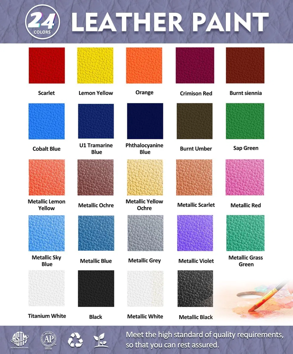 Colorful Acryl-Lederfarbe für Schuhmalerei und Bastelprojekte, 24 Farben, Lederpflege