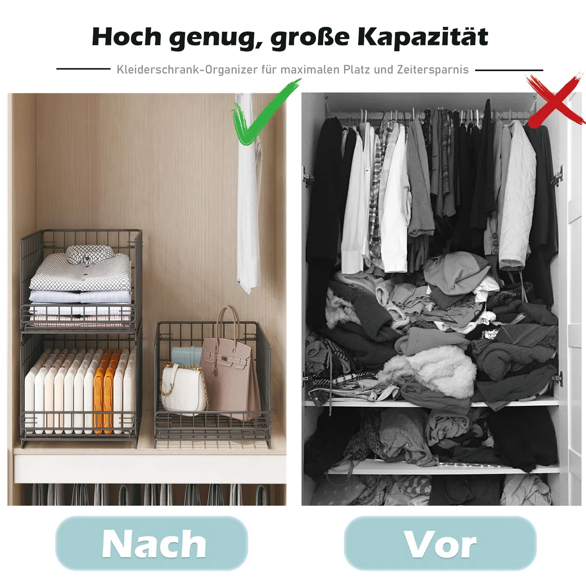 UMDONX 3 Stück Schrank Organizer Kleiderschrank,Ordnungssystem Kleiderschrank,FüR Garderobe,Küche,Wohnzimmer,Waschküche(Schwarz)