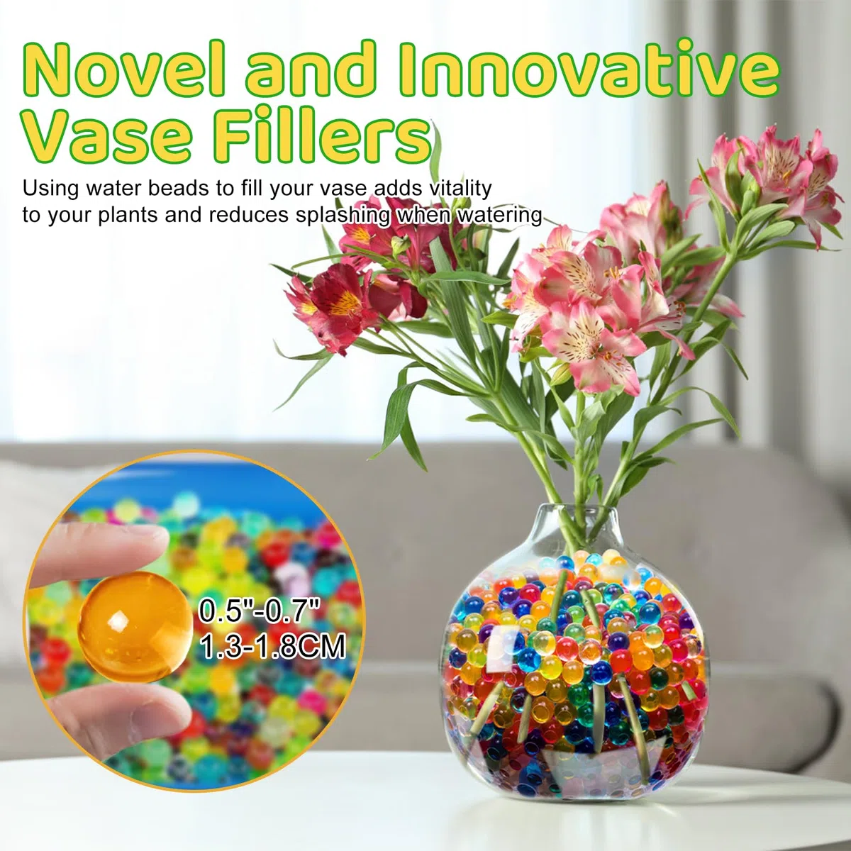 Wasserperlen 60000 Stücke, Water Beads Dekorativ & Farbenfroh, Wasser Perlen für Pflanzen, Vase Füllstoff, Blumen und Deko, Schwimmende Kerze Machen- Ungiftig & Biologisch Abbaubar