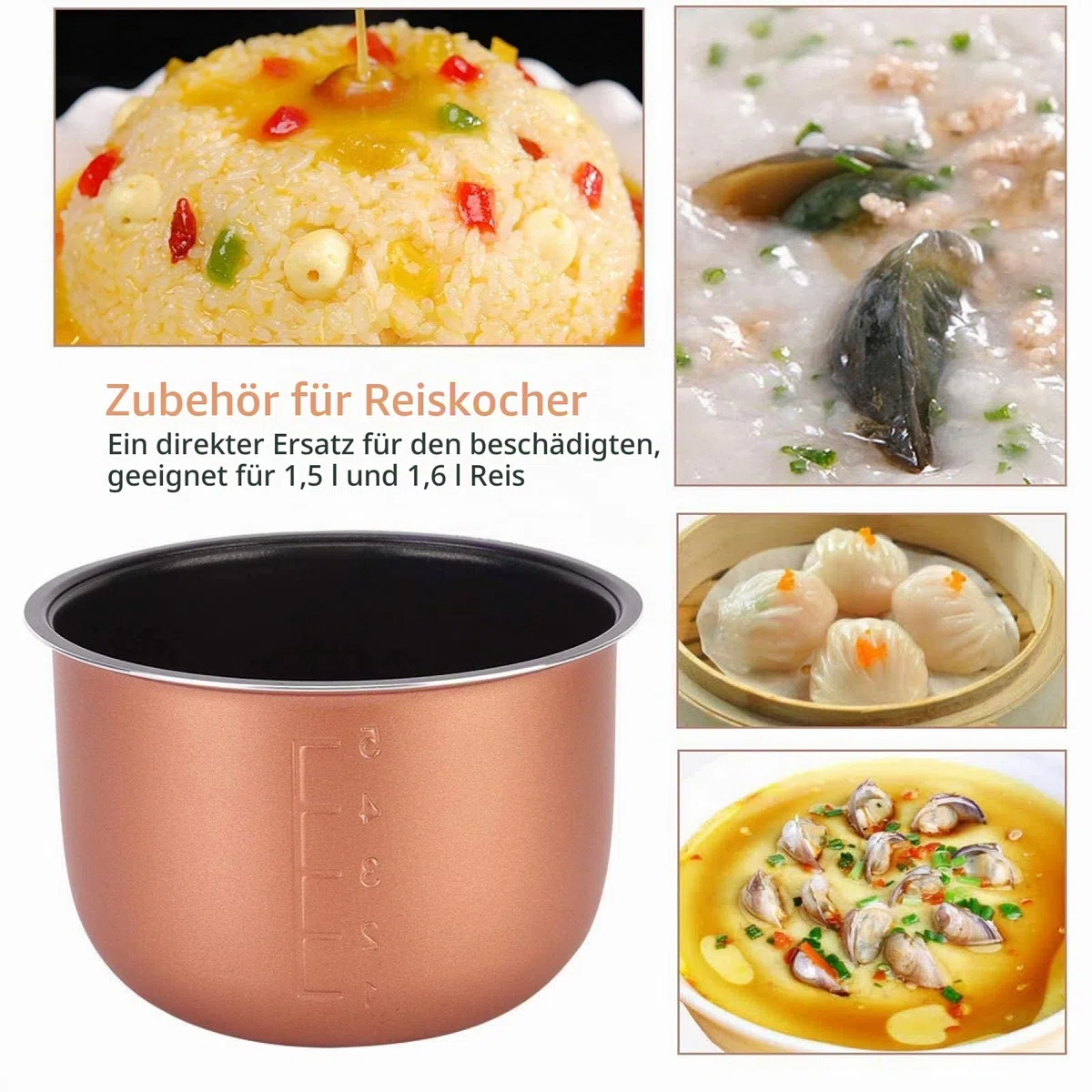 Innentopf – Beschichtung für Reiskocher – Beschichtung des Innentopfs, antihaftbeschichtet, Ersatzzubehör für Reiskocher, 1,5 l, 1,6 l