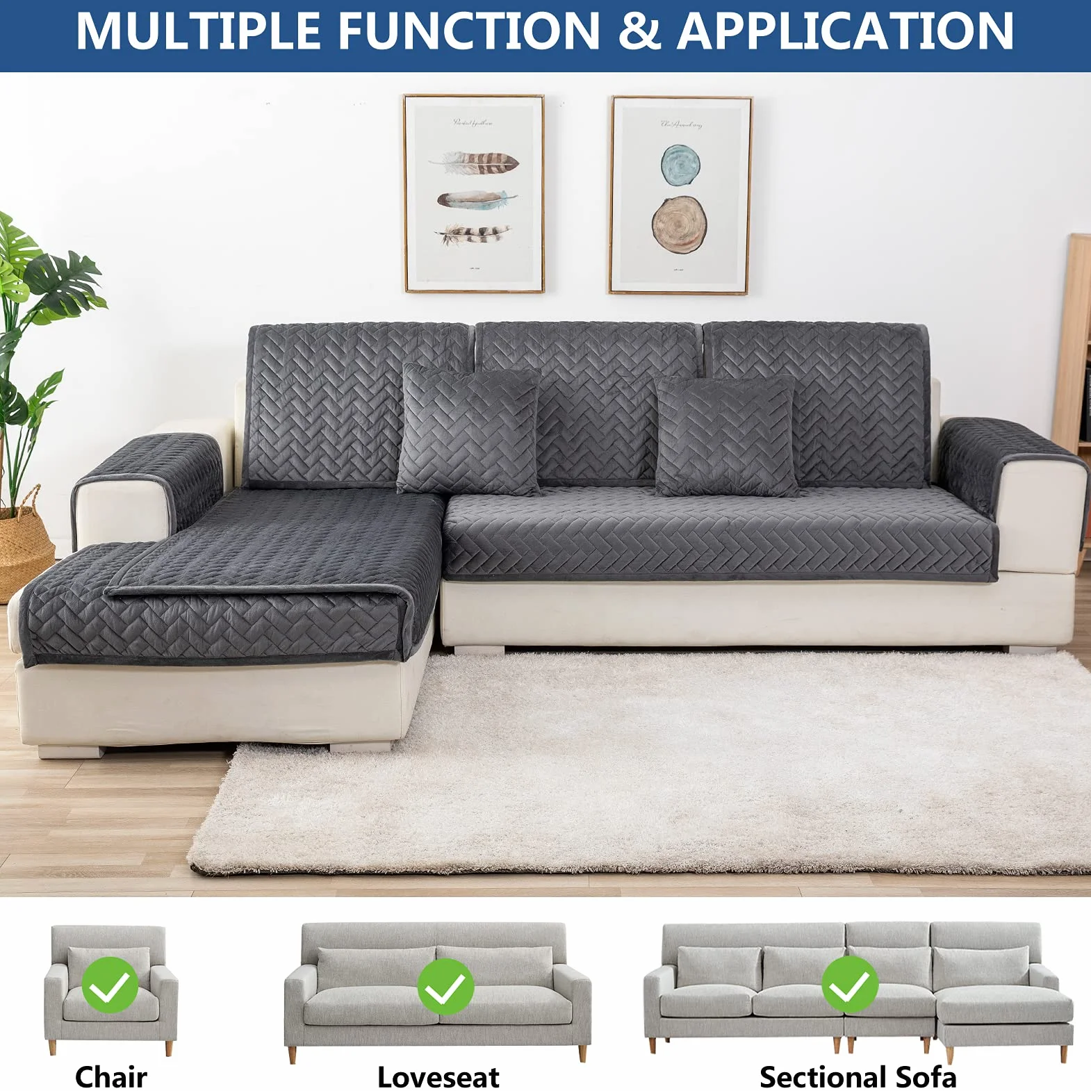 Eismodra Armlehnenbezüge,Armlehnenschoner,Anti-Rutsch- Armkappen für L Form Sofaschoner Chaiselongue ecksofa 2 Sitzer Schonbezüge Wohnzimmer Sessel Hunde Haustiere,Dunkelgrau,70x70cm(nur 1 Stück)