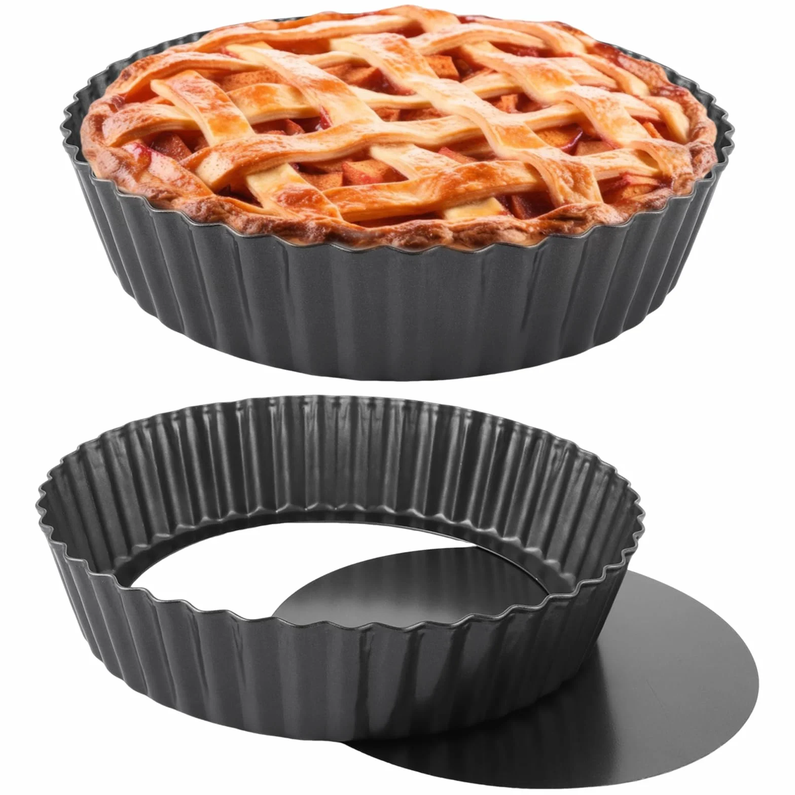 2 Stück Tarteform mit Hebeboden Set, 24x5 cm Antihaft Quicheform, Tarte Form Rund, Quiche Backform mit Hebeboden, Tortenbodenform für Tarte, Quiche, Pie