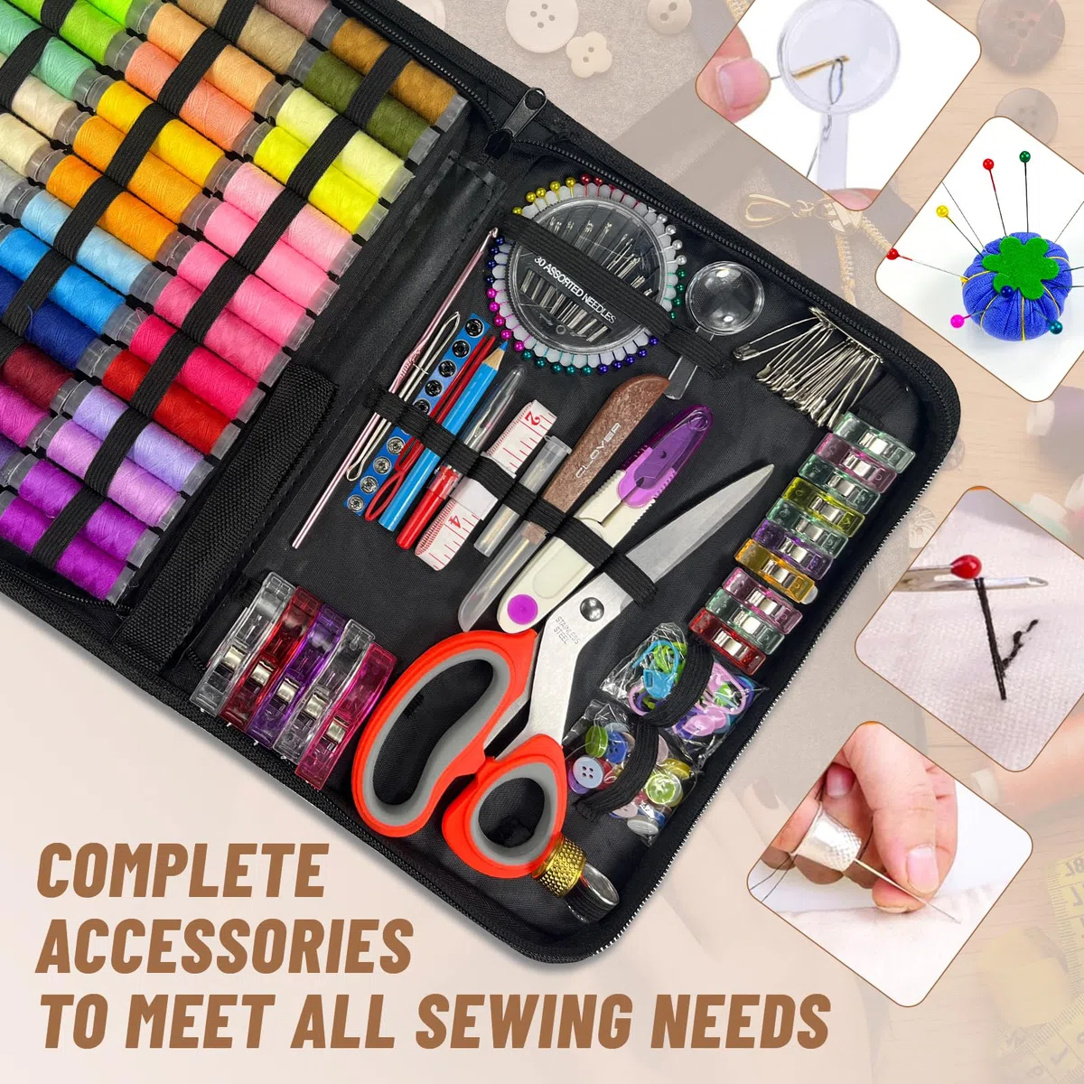 Nähset für Erwachsene, 50 Farbe Faden Kit, 295PCS Professionelle Nähbarungen, Enthält Faden, Ergonomische Schere, Nadeln und mehr, Mini Nähset für Anfänger, Reisen, Zuhause, Schule und DIY Geschenk
