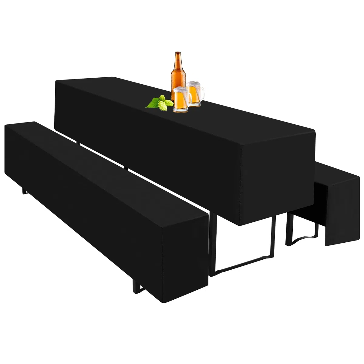 Teruntrue Bierzeltgarnitur Set 3tlg. Einzigartig Gestaltete Hussen für Bierzeltgarnitur 220 x 50cm – 1 Husse Biertisch + 2 Bierbank in Schwarz - Biertischhusse Bierbankhusse – Schwarz