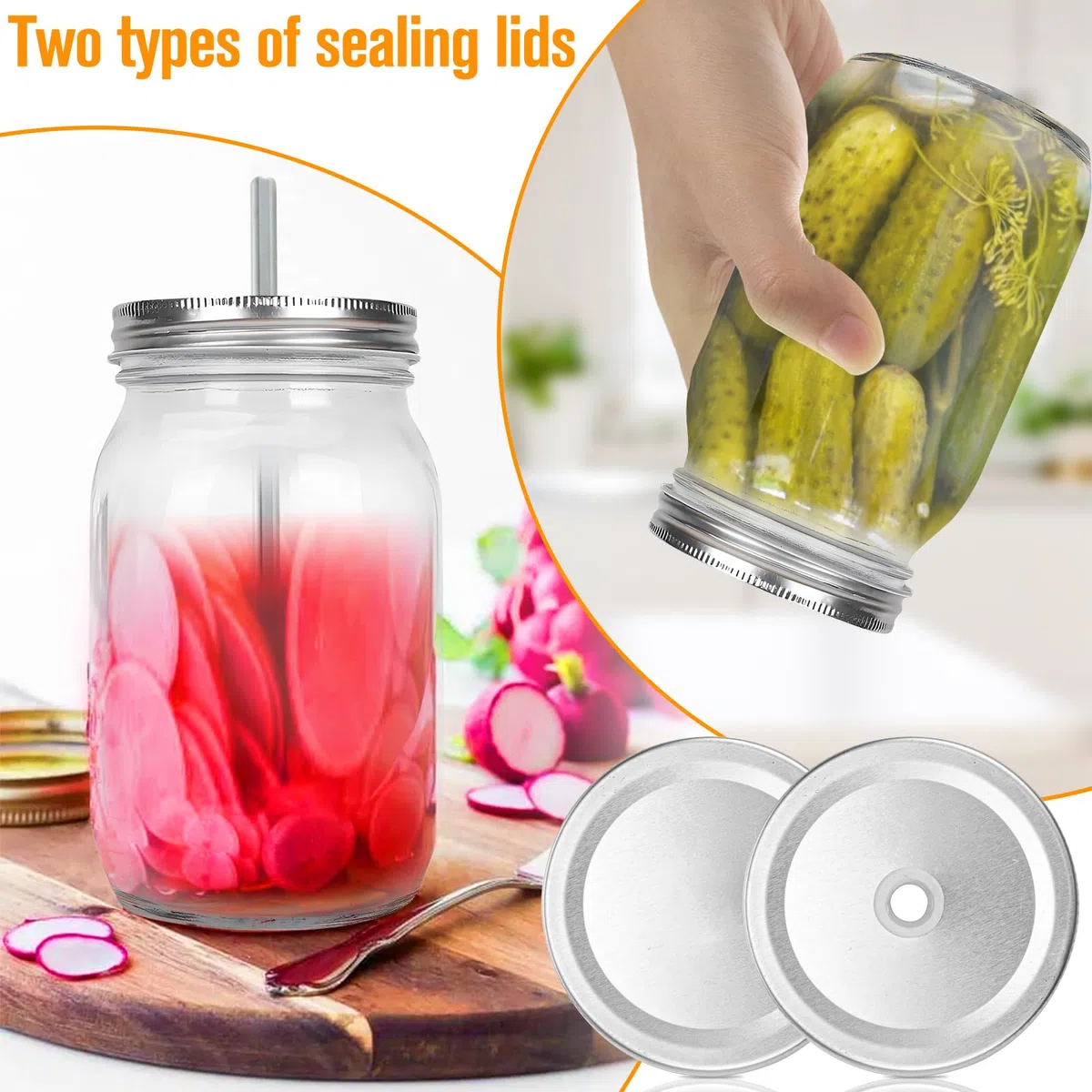 2 Fermentier Set Fermentiergläser 1L mit Fermentiergewichte und Schraubdeckel Gärglas Mason Jars 1 Liter von Kimchi Sauerkraut container Mehrzweck Vorratsgläser mit Deckel