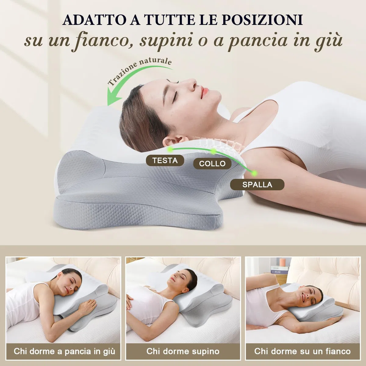 Nackenkissen Kopfkissen, Memory Foam Hellgrau