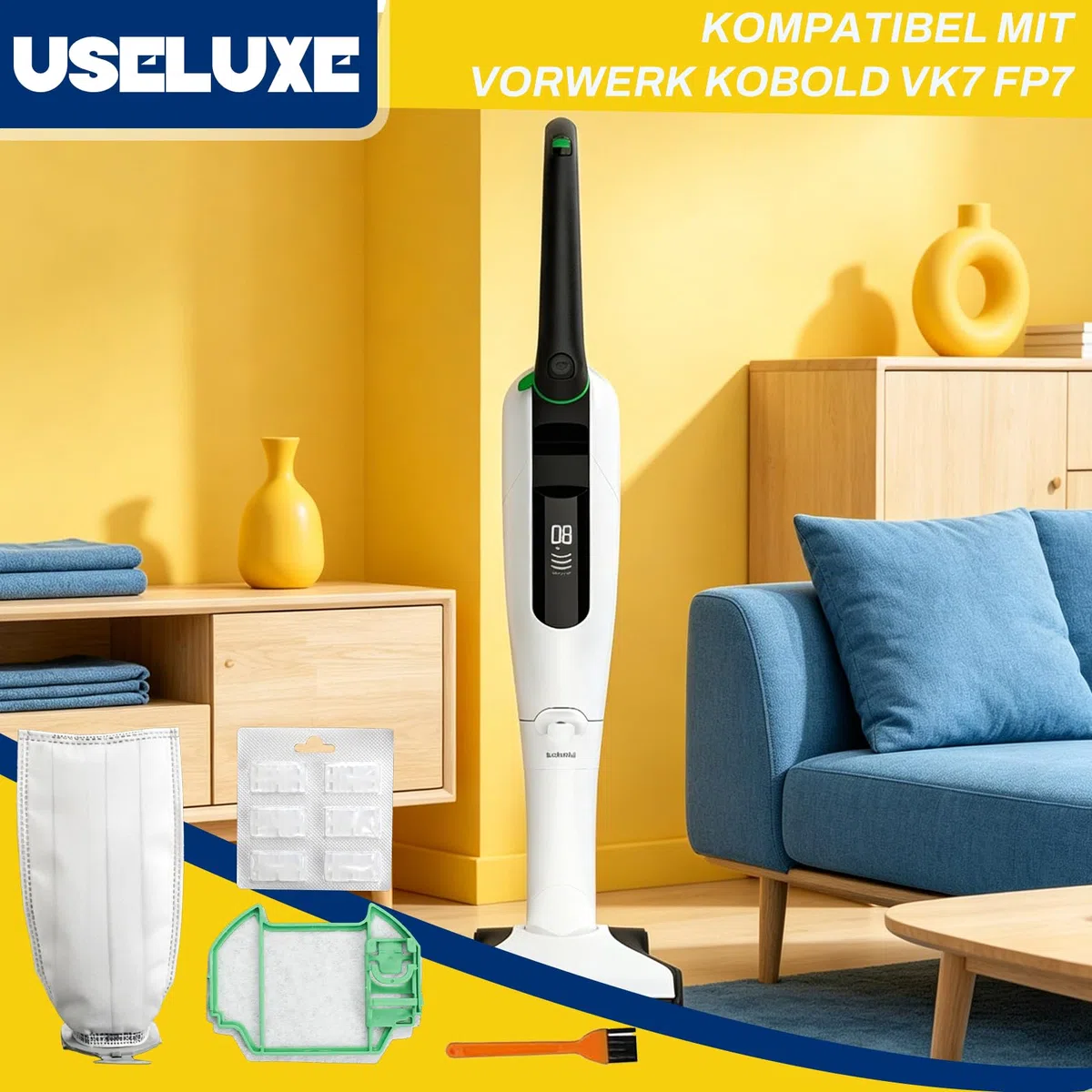 15 Staubsaugerbeutel kompatibel mit Vorwerk Kobold VK7 und FP7 Premium Filtertüten Set mit 3 Filtern, Duftchip und Reinigungsbürste, Alles-in-einem Set für saubere Reinigung und praktische Pflege