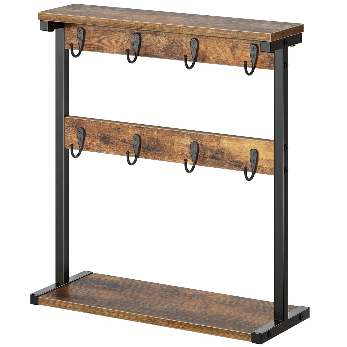 YATINEY Tassenhalter Stand, Tassenregal mit 8 Haken, Tassenständer, Küchenregal, vertikales Lagerregal, Getränkehalter mit Regalen, Displayständer, für Küche, Wohnzimmer, Vintagebraun XMH43BR