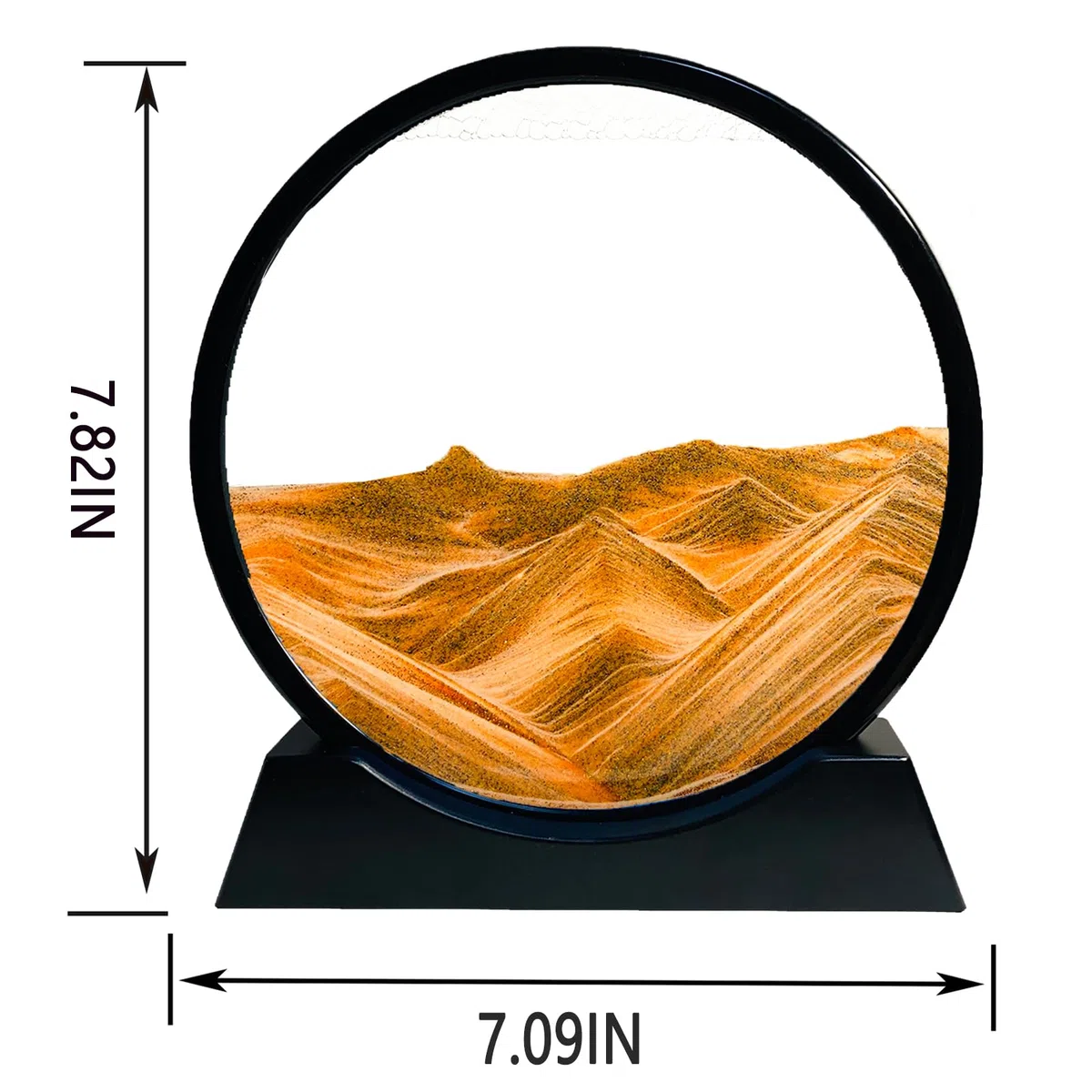 Sandbilder Zum Drehen - Dynamisches Sandbild Runde Glas Rahmen, Bewegliche Sandkunst Landschaft, 3D Fließende Sandmalerei Geschenk für Büro Desktop Dekoration (Gelb, 7")