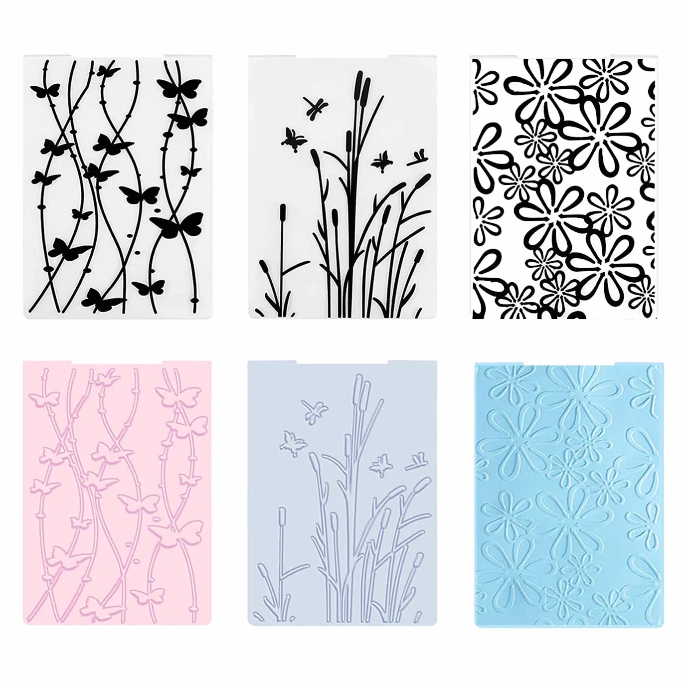 12 Stück Prägeschablone Kunststoff Prägefolder,Plastic Embossing Folders for Card Making Photo Album Scrapbooking Decoration, Grass and Wood(14.8 x 10.5 cm)