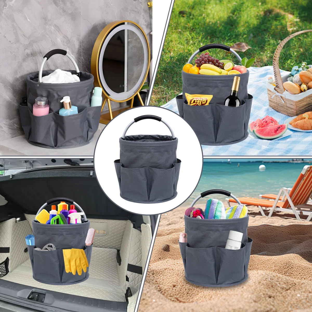 Putzmittel Organizer, Reinigungskorb Mit Griff, Gartentasche Mit 6 Taschen, Foldable Waterproof 17L Cleaning Caddy Für Innenbereich,Garten,Badezimmer