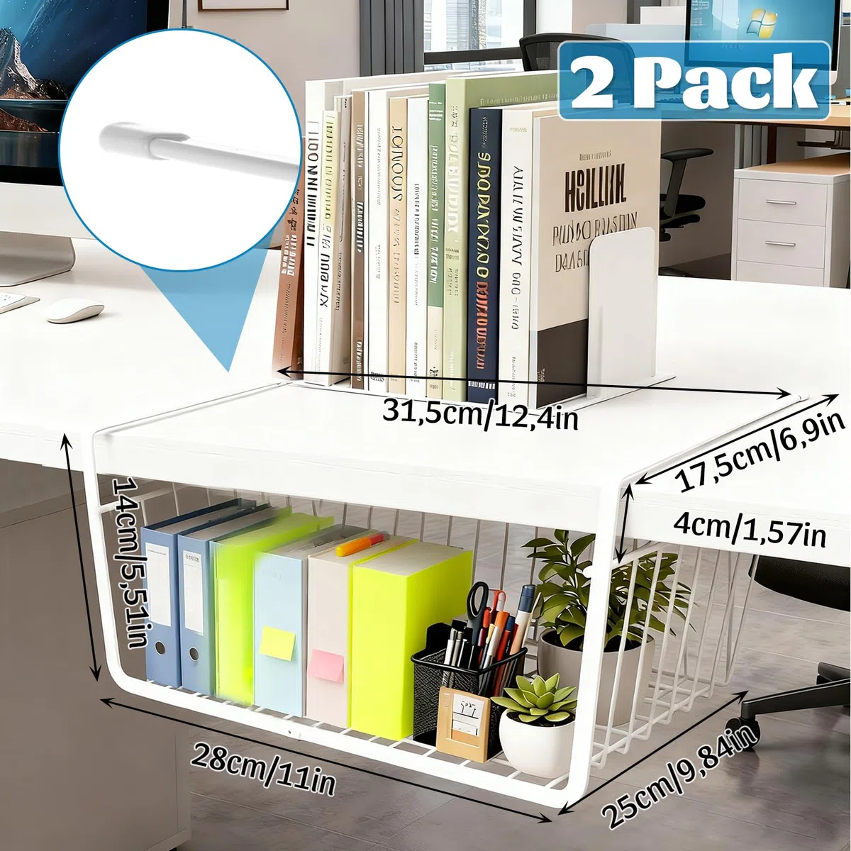 CYEER 2 Stück Hängekorb Regal (Weiß, 28 CM)