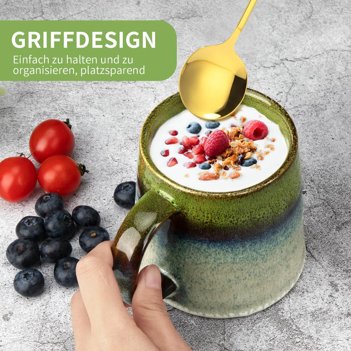 Kaffeetasse Groß, Cappuccino Tassen, Kaffeetasse aus Porzellan, Große Teetasse mit Henkel, Porzellan Cappuccino Tasse Kaffee Milch Tee Tasse (Grün)