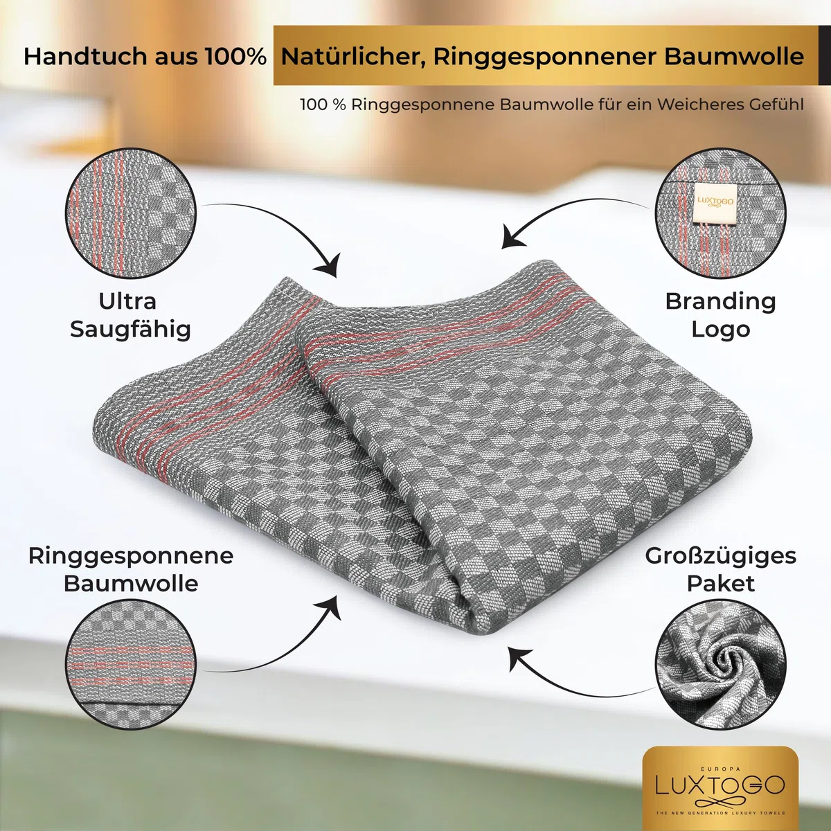 Geschirrtücher Baumwolle Set, 100% Baumwolle Küchentücher, Ringgesponnene Extra Dicker 300 g/m² Geschirrhandtücher 50 x 70 cm Küchenhandtücher & Teetücher für Küche.(5 STK)
