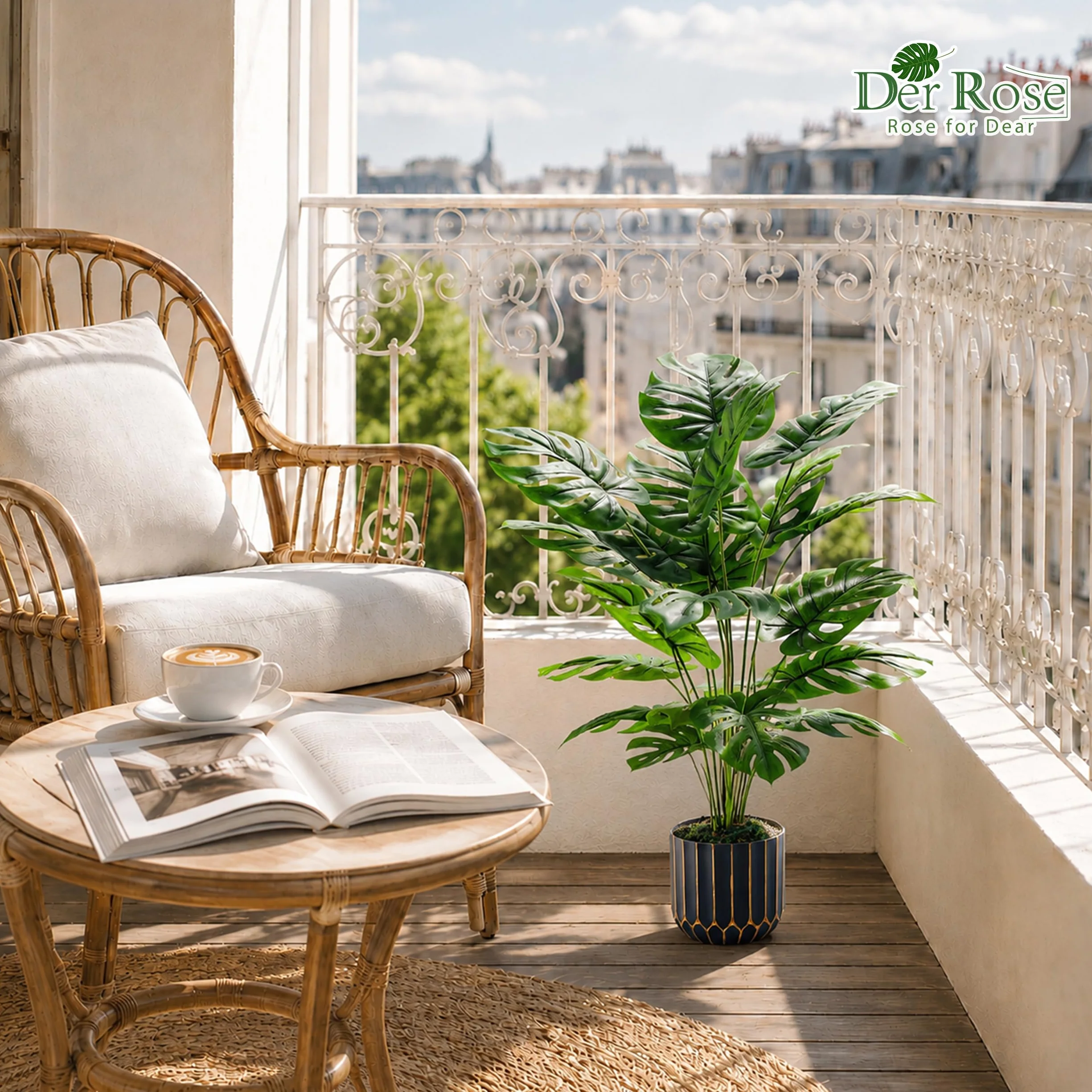 Der Rose Kunstpflanze Künstliche Pflanzen Wie Echt 71 cm Kunstpflanzen Groß Fake Plant für Wohnzimmer Badezimmer Schlafzimmer Zimmer Balkon Deko