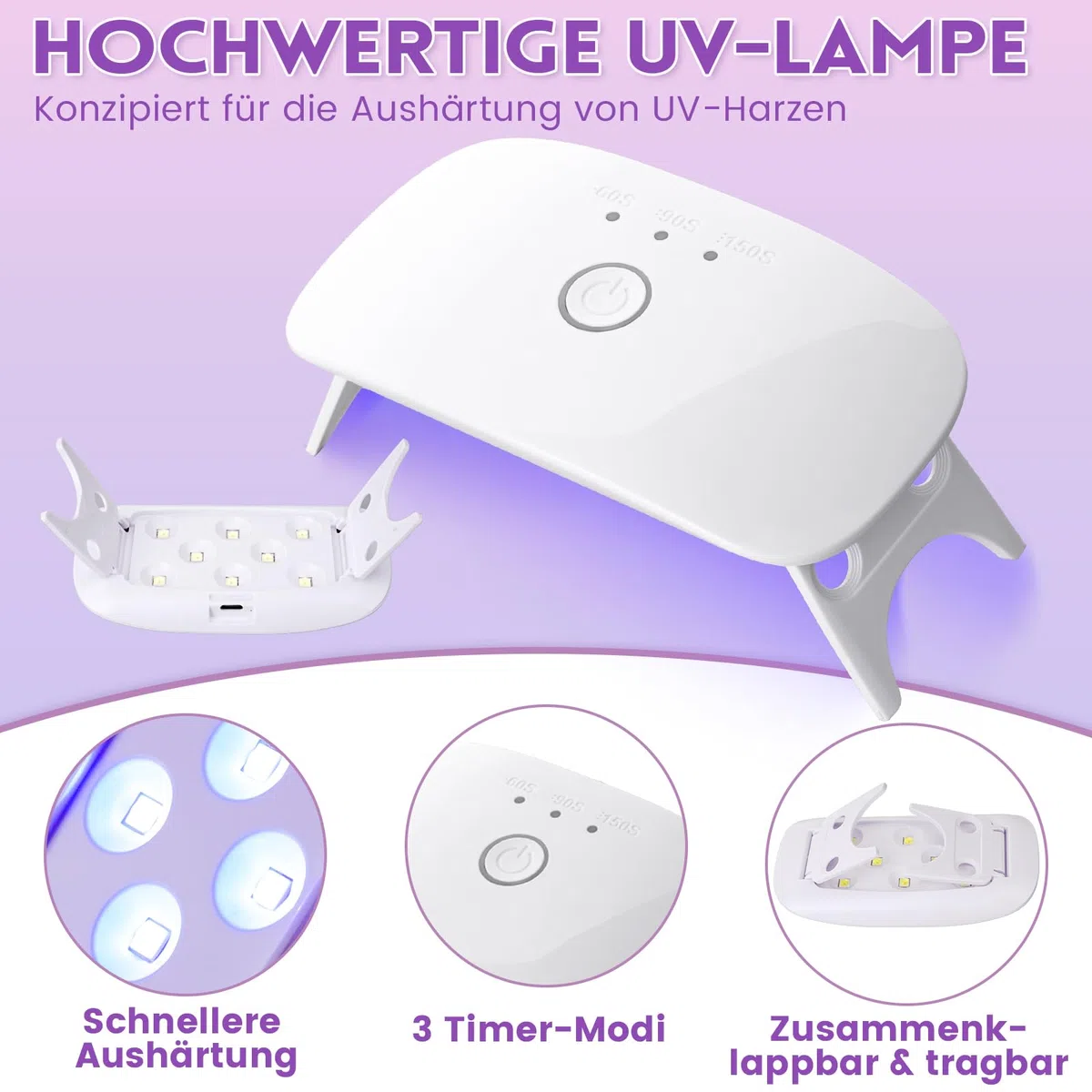 LET'S RESIN UV Resin Set Mit Lampe, Verbessertes 200g Kristallklares Kleber Set für Schmuck, Basteldekoration
