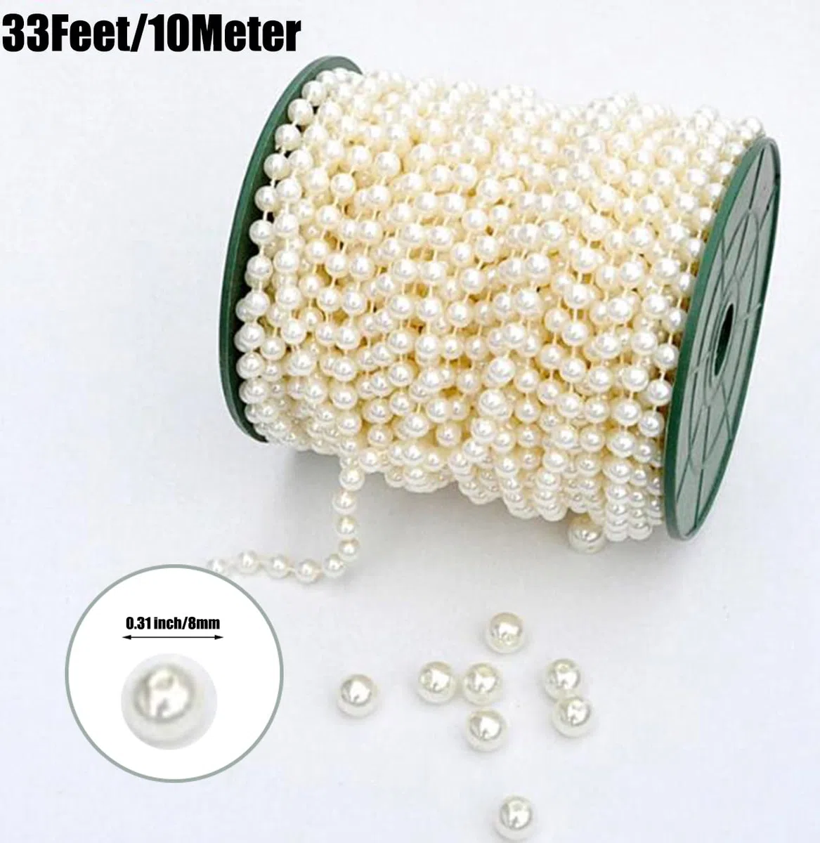 2 Bände 33 Fuß/10 Meter Lange Weihnachtsperlenringe nach Perlenkette Weihnachtsbaum Ringkette Weihnachtsbaum Hochzeitsfest DIY Dekorationsartikel (Elfenbeinfarbe)