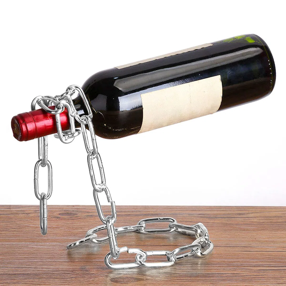 Kettenweinregal, Floating Wine Rack, Hängender Kette Weinhalter, Magischer Weinflaschenhalter, Schwebendes Weinregal Edelstahl, Geeignet für Esstisch, Küche, Bar, Weinkeller (Silber)
