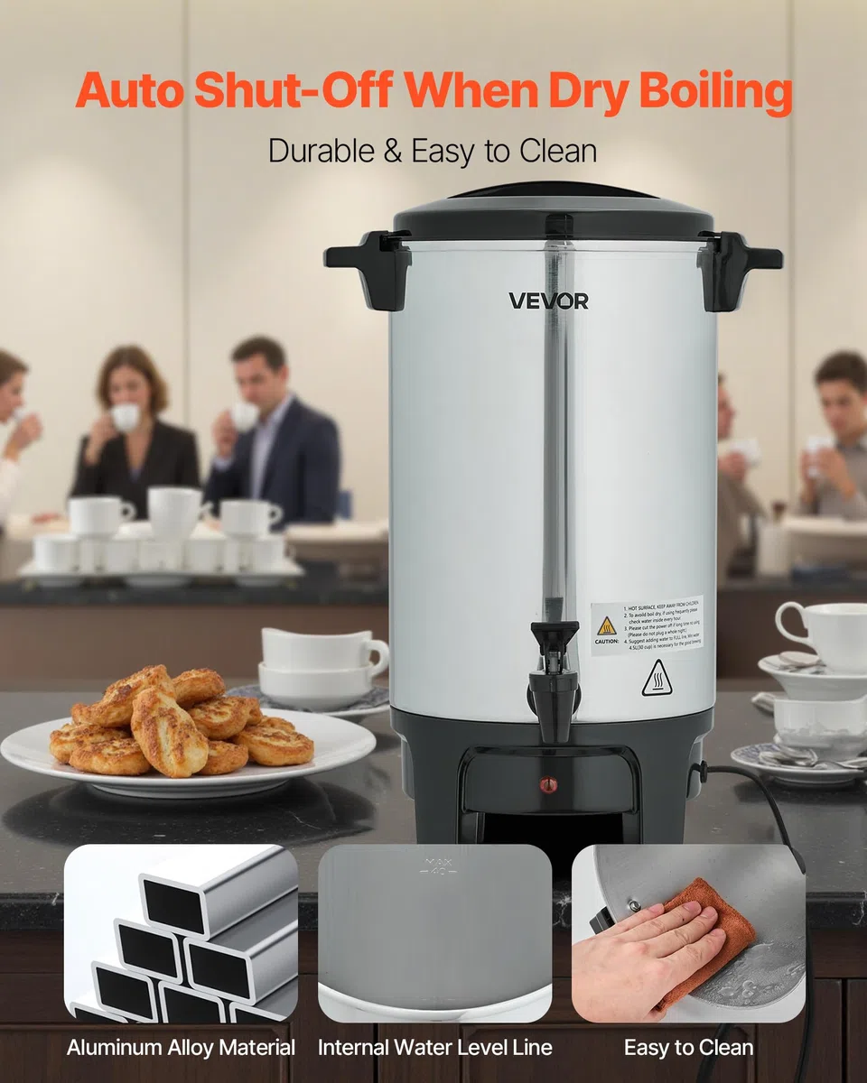VEVOR kommerzieller Kaffeeautomat 40 Tassen 6 L Heißgetränkespender mit tropffreiem Wasserhahn, Kaffeekanne mit automatischer Temperaturregelung, für Catering Party Kirche Restaurant Café