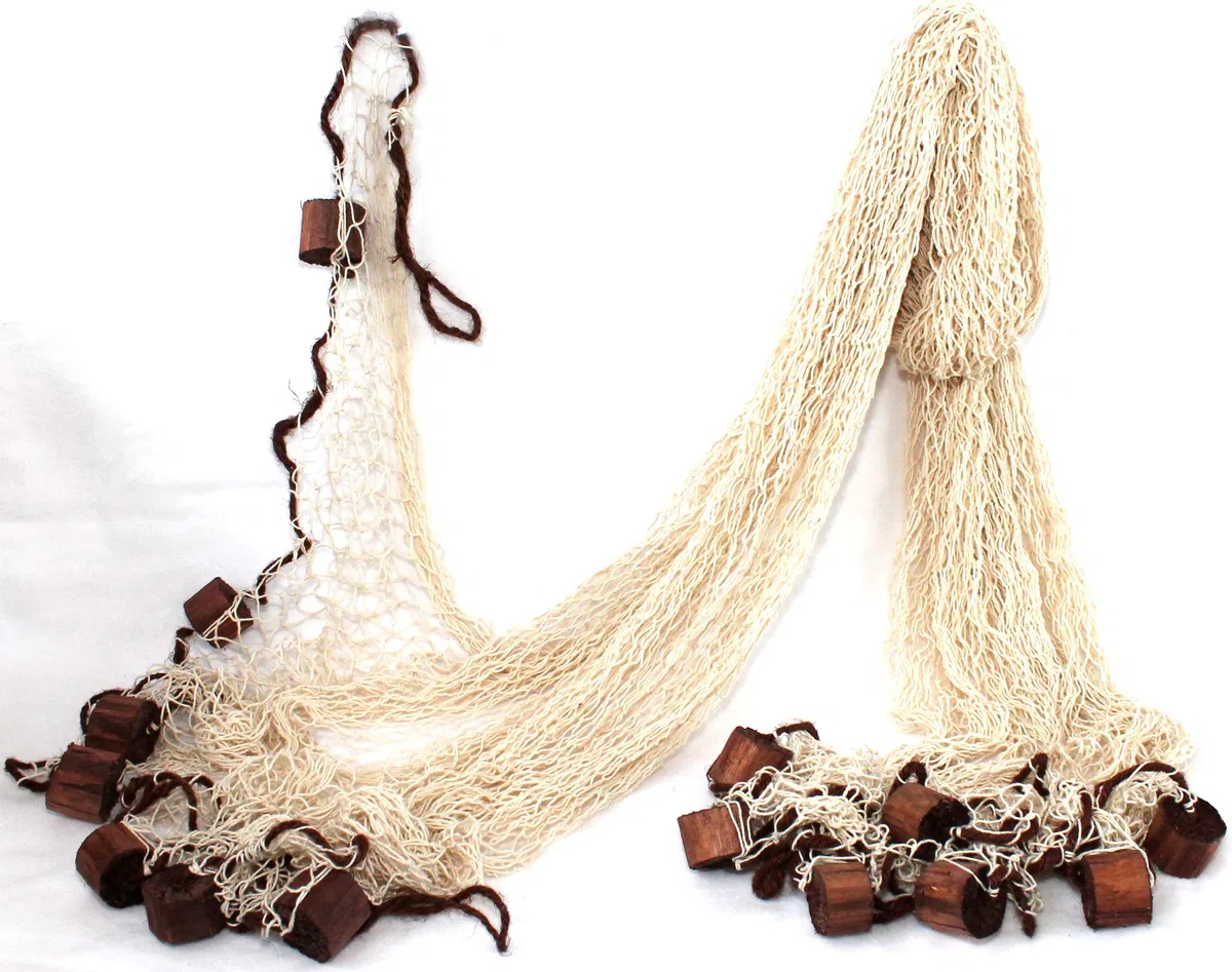 großes Baumwoll Fischernetz zur Dekoration ca. 250x250cm Beige mit Holzschwimmern
