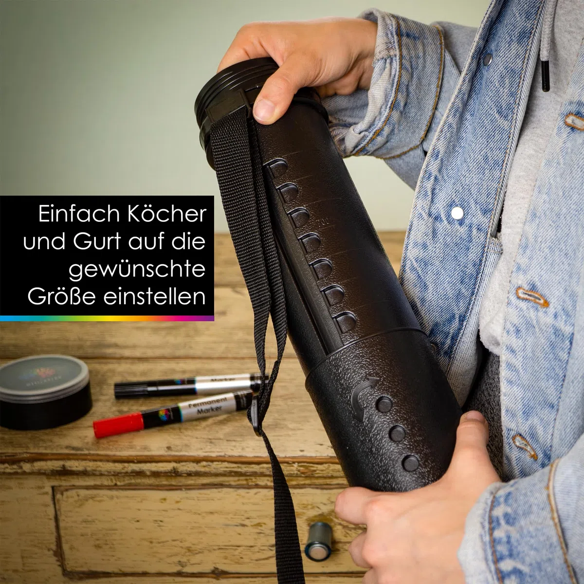 OfficeTree Posterrolle A0 Schwarz 60-100 cm verstellbar inkl. Tragegurt - Flipchart Köcher - Zeichenrolle - Zeichenrollenköcher - Plakatrolle - Poster Transportrolle A2 - Planrolle - Plakat Rolle