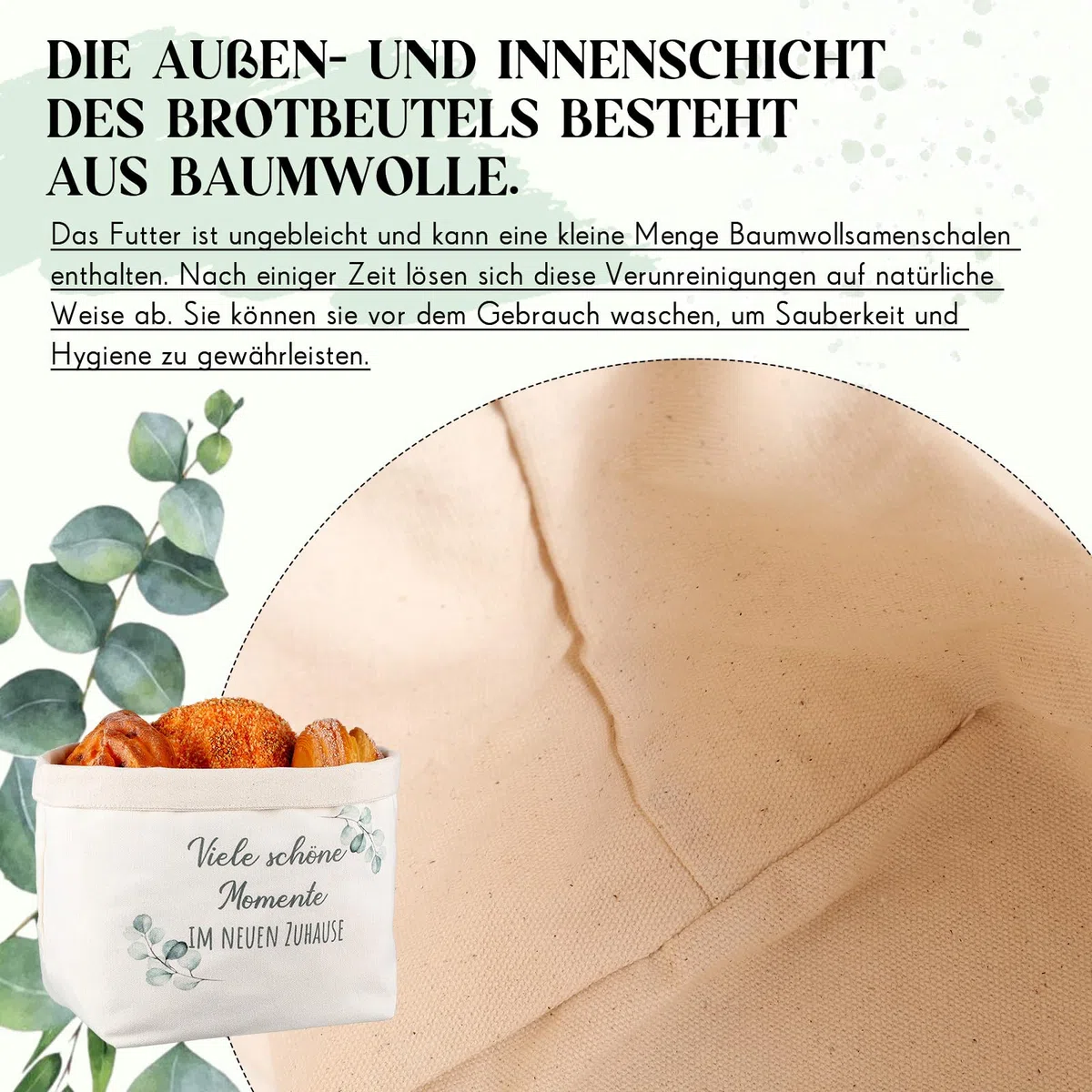 Sinmoe Geschenk zum Einzug Einzugsgeschenke Haus Brotkorb Brot Salz Wein Aufkleber Geschirrtuch Kochlöffel Einweihungsgeschenk zum Wohnung Richtfest(Eukalyptus,Viele schöne Momente im neuen Zuhause)
