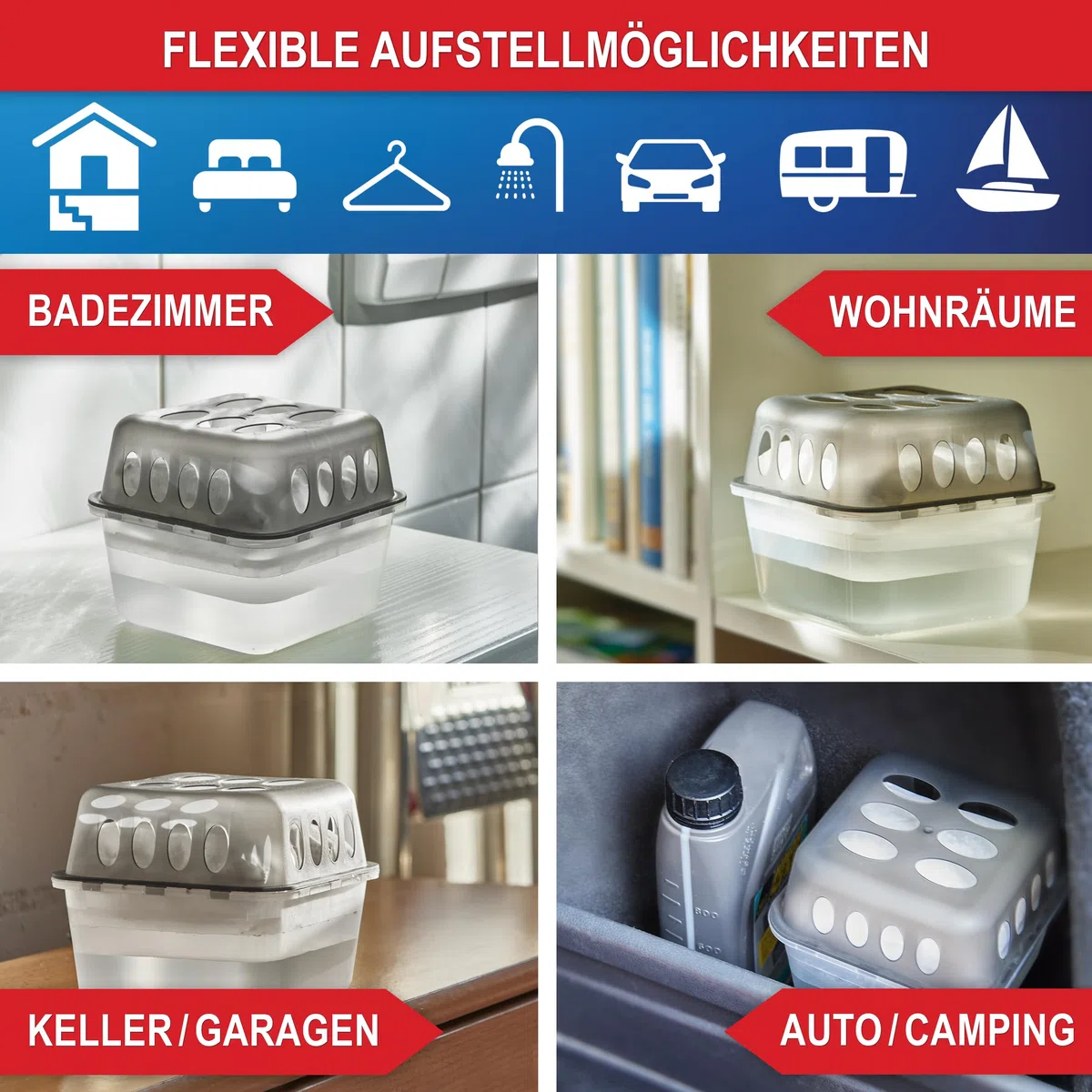 Onbest großes Luftentfeuchter Set-4x Entfeuchter mit 8x 400g Nachfüllbeutel Granulat–Gegen Feuchtigkeit, Schimmel&schlechte Gerüche–Raumentfeuchter ohne Strom-Luftentfeuchter Raumentfeuchter, Grau