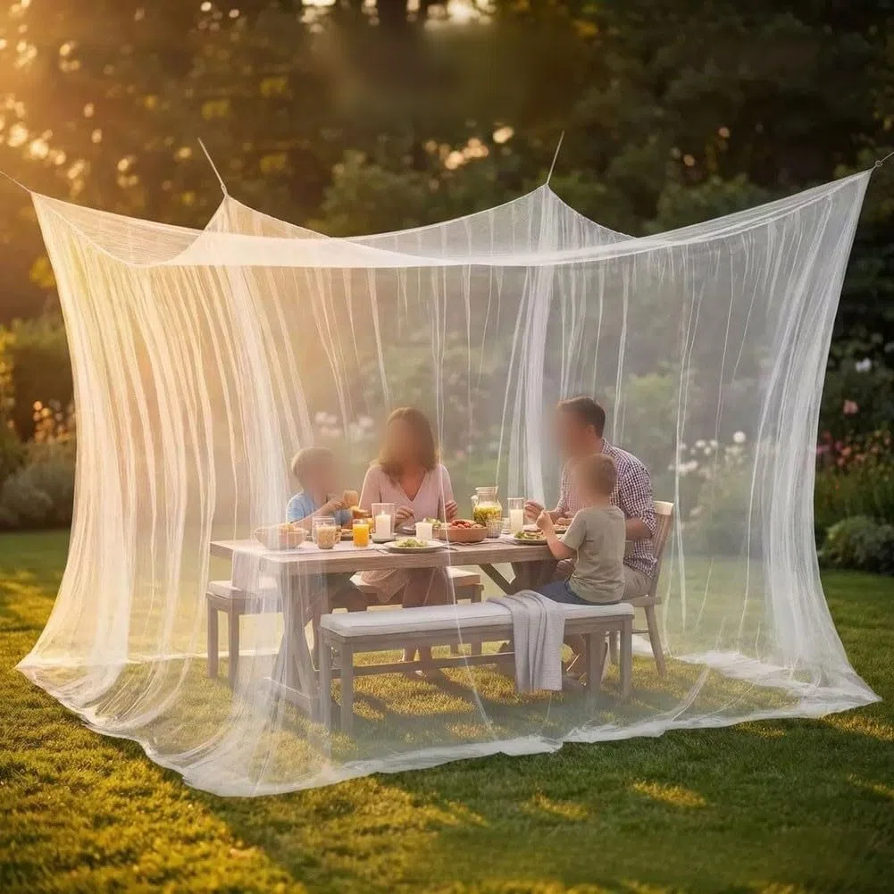 Quadratisches Bettnetz, 4 Ecken, Polyester-Netz für Insektenschutz, leicht, groß, Baldachin, für Outdoor, Camping, Reisen, passend für Doppelbett, Queen-Size-Bett, Weiß