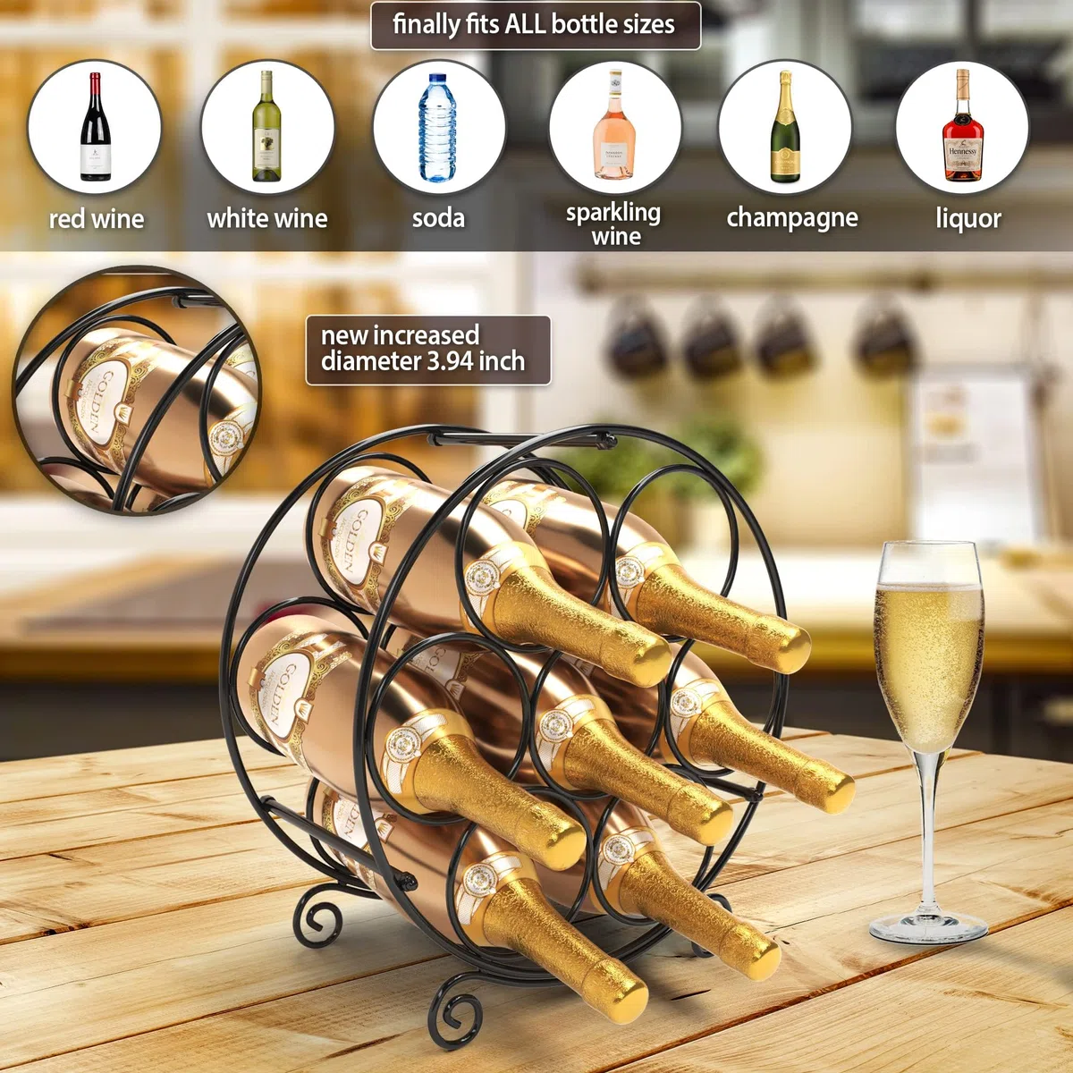 Weinregal Metall Schwarz Flaschenregal Wine Rack Weinflaschenhalter Schrank Shelf Weinhalter WeinstäNder Klein 7 Flaschen