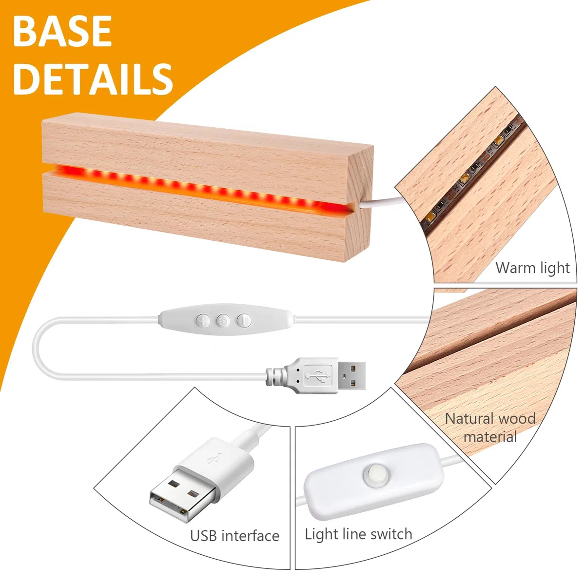 BORDEAG LED Sockel Holz, 4 Stück LED Lichter Display Basis, Lichtsockel Ständer USB, Rechteckige Beleuchteter Holzsockel, Desktop LED Leuchten Sockel Für Acrylplatten Kristallkunst Glasplatte-Bunt