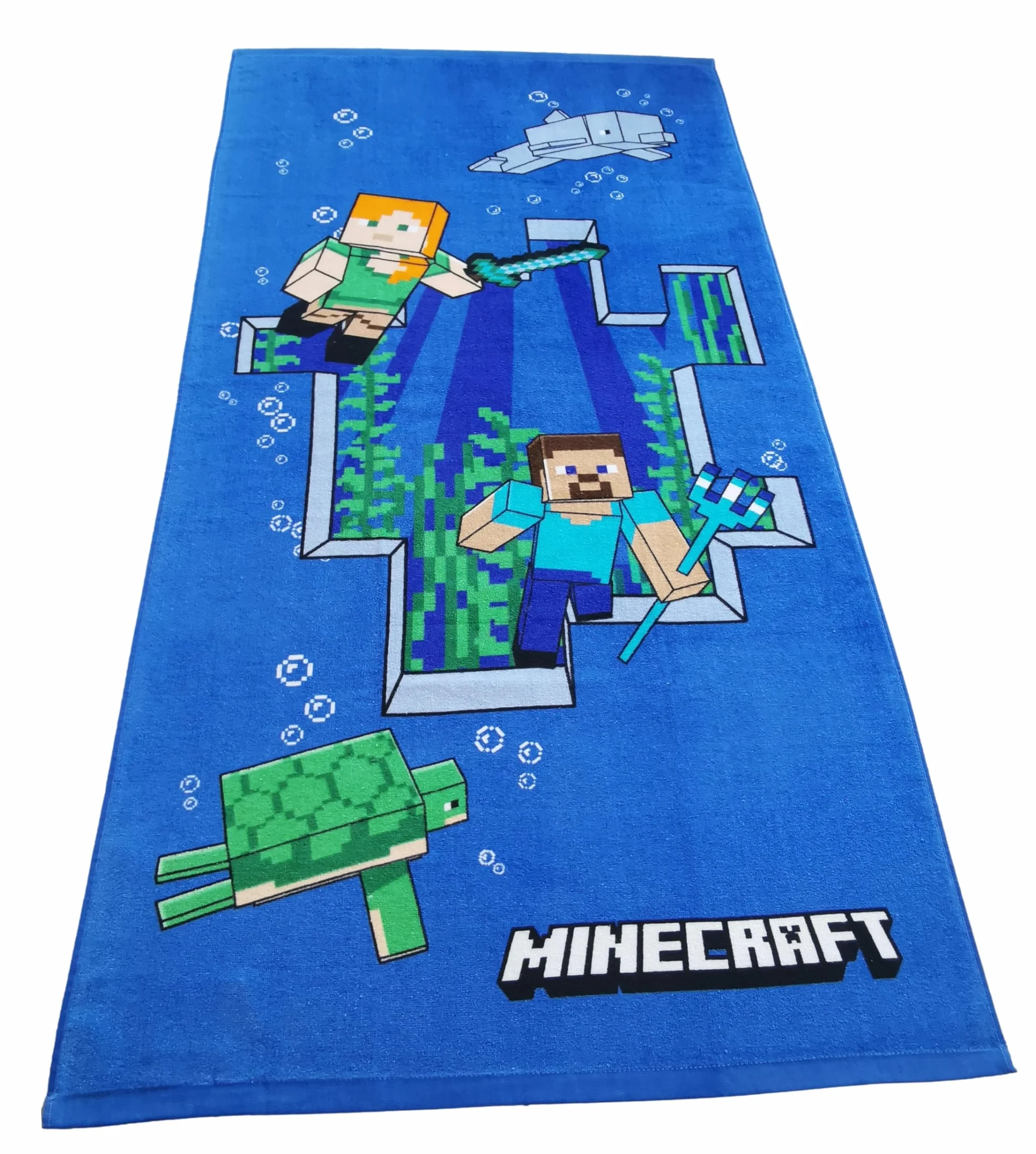 Theonoi Kinder Handtuch Badetuch Strandtuch Duschtuch für Mädchen und Jungen 100% Baumwolle 70x140 cm (Minecraft Steve Alex)