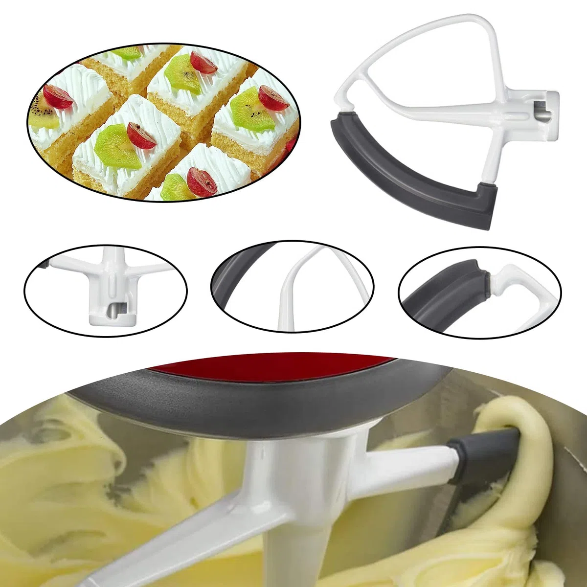 Flex Edge Schlägel für KitchenAid Mixer, Flexibler Flachrührer mit Silikonkanten, KitchenAid Zubehör für 4.5-5 Quart Schüsseln, Metall Küchenhelfer-Aufsatz, Kompatibel mit KitchenAid Stand Mixer