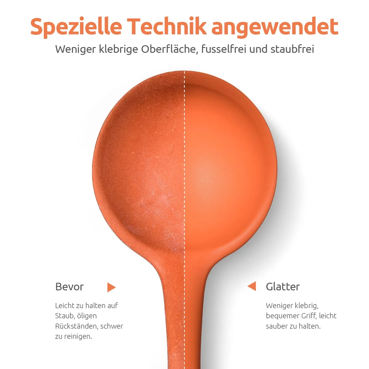 U-Taste 34 cm Silikon-Suppenkelle: 315℃ Hitzebeständige Antihaftbeschichtung aus nahtlosem Gummi Großer tiefer Servierlöffel für die Küche zum Kochen von Saucen Eintöpfen (Orange)