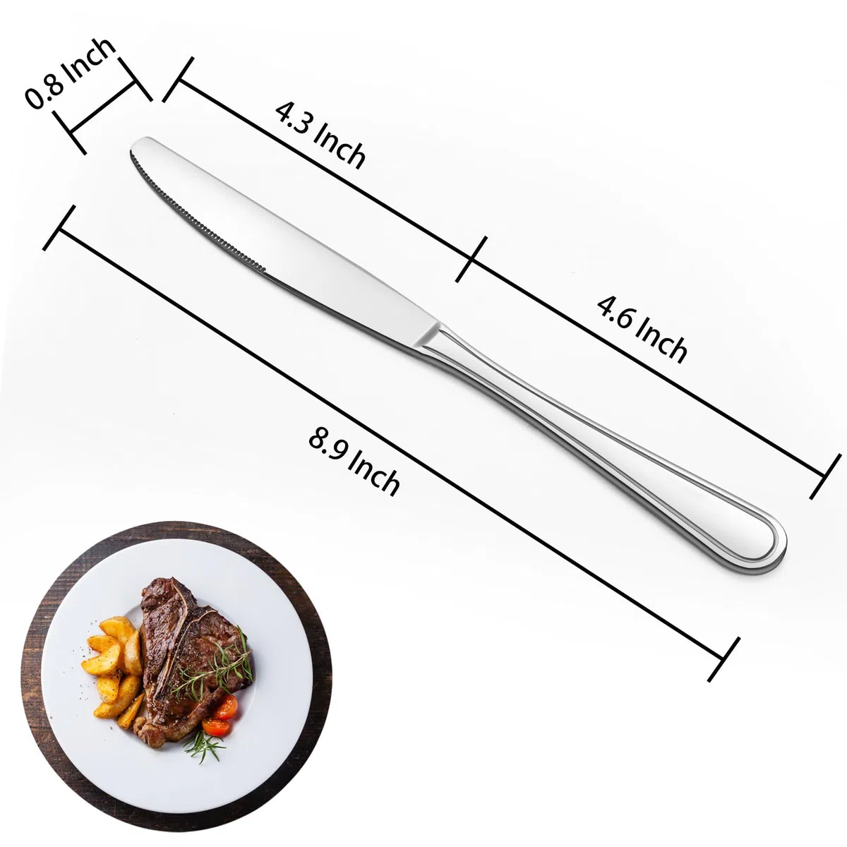 BEWOS 16 Stück Tafelmesser, 23CM Tischmesser, Buttermesser aus Edelstahl, Kostengünstiges Besteck Messer, Geeignet für Haus/Restaurant/Küche, Spülmaschinenfest & Spiegelpoliert