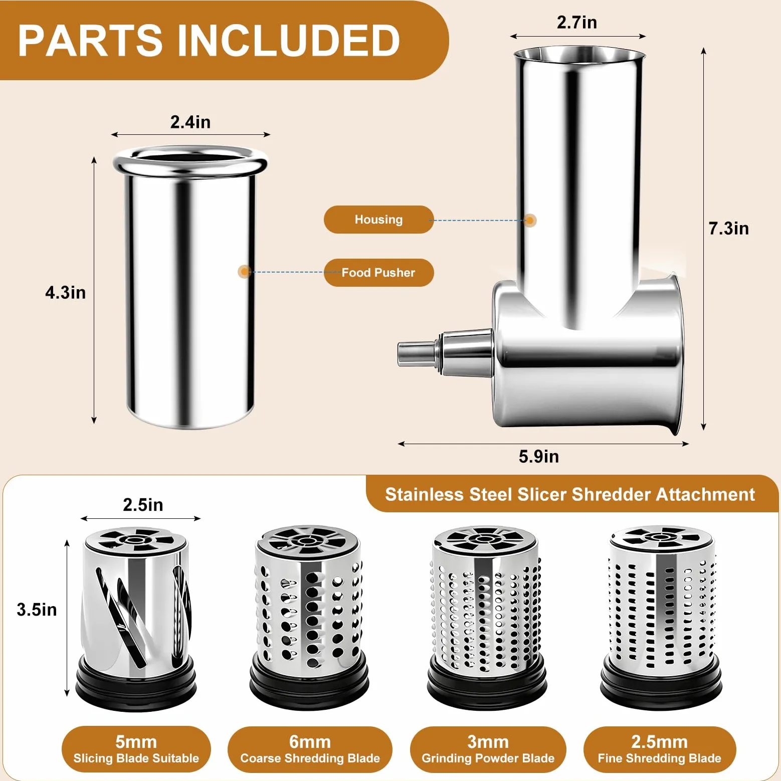 Slicer Shredder Aufsatz für Kitchenaid Standmixer | Edelstahl, Gemüseschredder, Käsereibe, Salatmacher, Chopper Mahlpulver Zubehör für Küchenhelfer