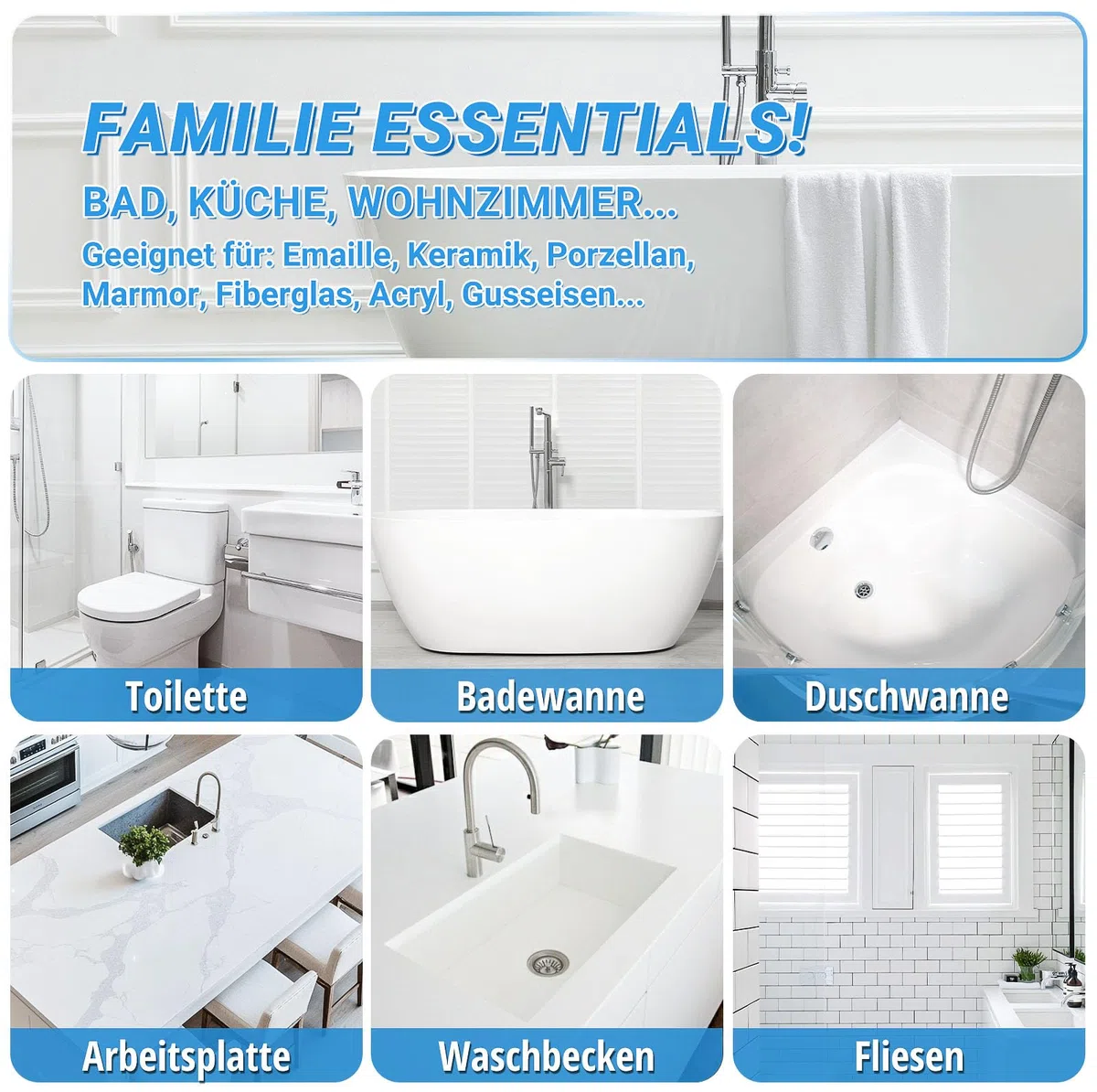 Badewannen Reparaturset Weiß 140g (Farbübereinstimmung), TUFINEIN Emaille Reparaturset für Porzellan, Keramik, Acryl, Reparatur von Rissen, Sprüngen und Löchern auf Fliesen/Waschbecken/Duschwanne
