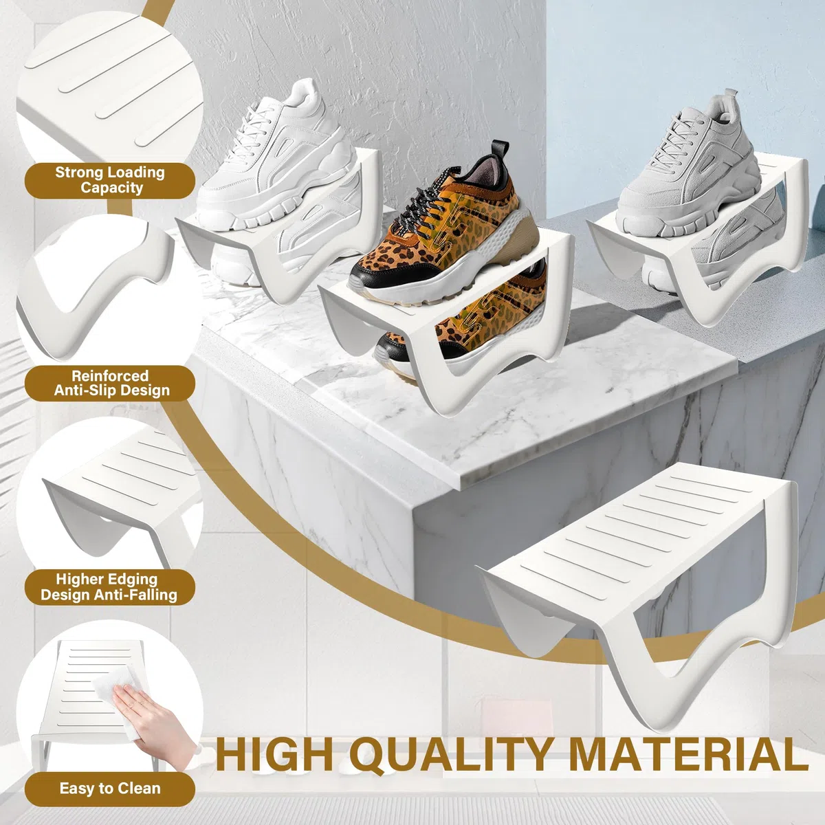 FIVMEN 10 Stück Schuhstapler PP Anti-rutsch Schuhschlitz Schuhregale Platzsparend Schuh Organizer Schuhaufbewahrung Doppelschicht Schuhorganizer Schrank, Weiß