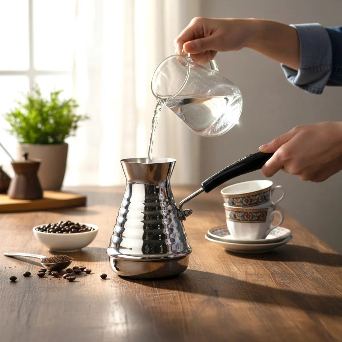 GMMH Türkischer Kaffeekocher Mokkakanne (500 ml), Espressokocher Cezve Dzhesva, Kaffee Mokka Briki Kaffeekanne aus 1 mm dickem Edelstahl