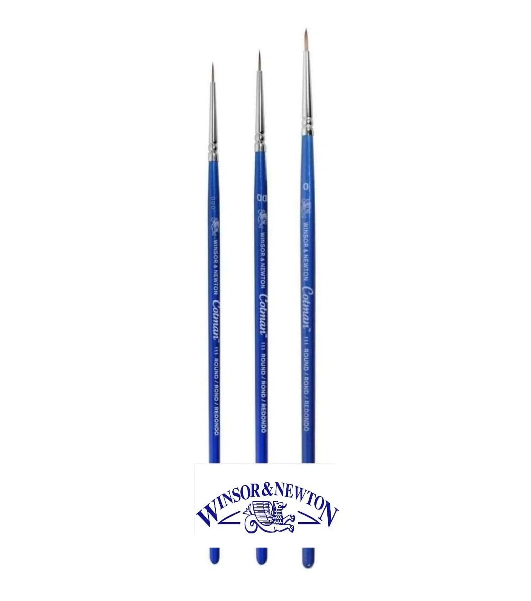 Winsor & Newton Aquarellpinsel mit kurzem Griff, Serie 111. NO. 000. 00 0 und 1 Karte