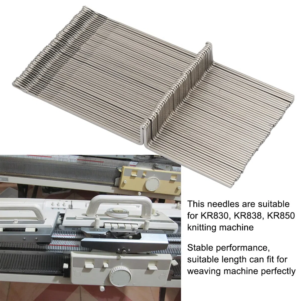 50 Stück Strickmaschinennadeln aus Stahl KR830 KR838 KR850 Zubehör Stabile Leistung Geeignete Länge für Webmaschine