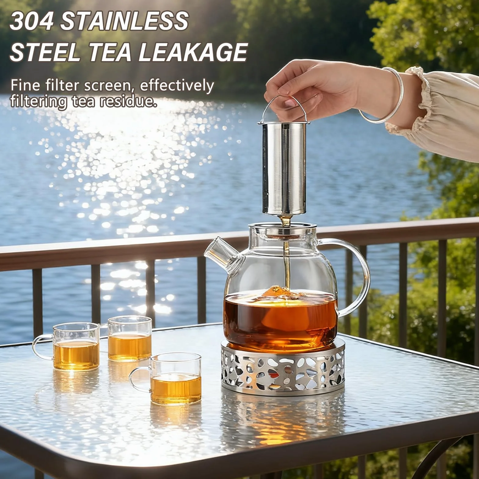1,8 L Teekanne Glas Mit Stövchen, Teekanne Glas Mit Siebeinsatz, Teekanne Mit Sieb, Borosilikatglas Teapot Teapot, Glasteebereiter Mit Abnehmbarem Siebeinsatz