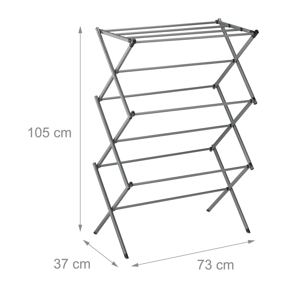 Relaxdays Wäscheständer klappbar, 11 Stangen, 6 Ebenen, HBT: 105x73x37 cm, Wäscheturm, Metall Wäschegestell, Silber