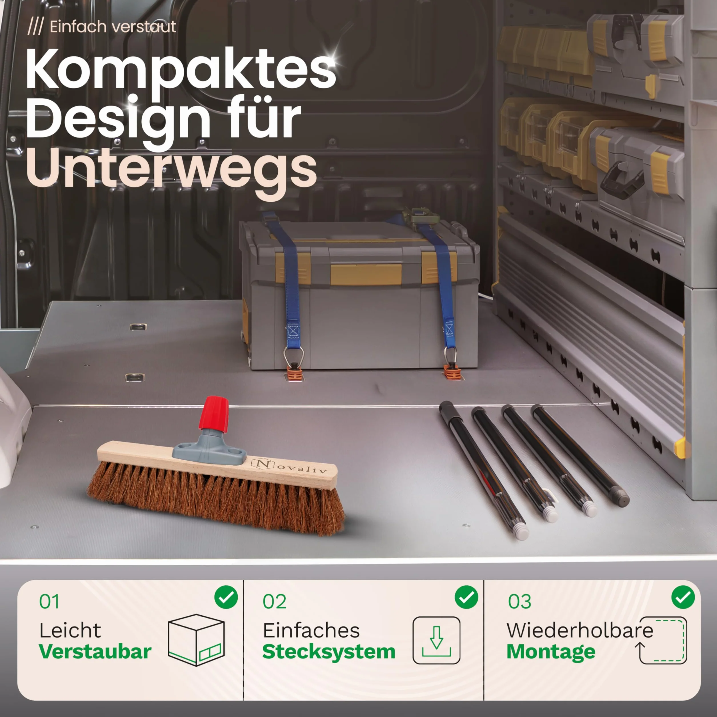 Novaliv Kokosbesen 40 cm mit Stiel Kokosborsten Besen Naturborsten mit stiel Ideal als Werkstattbesen Hallenbesen Industriebesen Hausbesen Kehrbesen Malerbesen Haarbesen Terassenbesen Besen weich