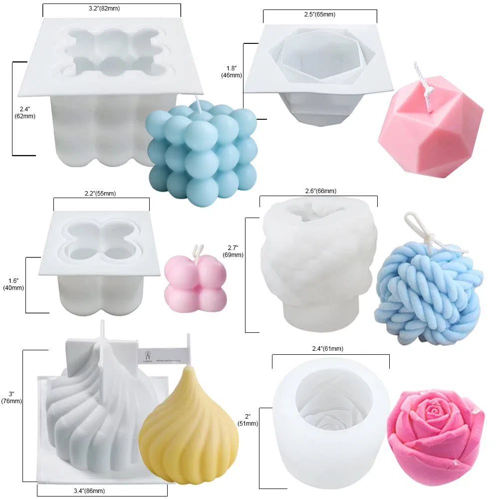 6Pcs Kerzenform Bubble Kerzen Kit, 3D DIY Silikonform Kerzen-Gießen Formen und Kerzendocht Set, GarnBall Rose Kerzenformen zumGießen als Heimdekorationen, DIY Duftkerze, Seife