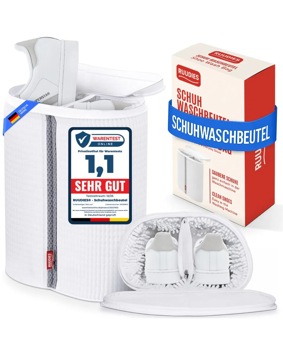 Premium Schuhwaschbeutel für Waschmaschine – Sneaker Waschbeutel mit Trennwand-Technologie & Extra Fach für Einlegesohlen und Schnürsenkel – schützt Schuhe & Trommel, robust und abfärbefrei