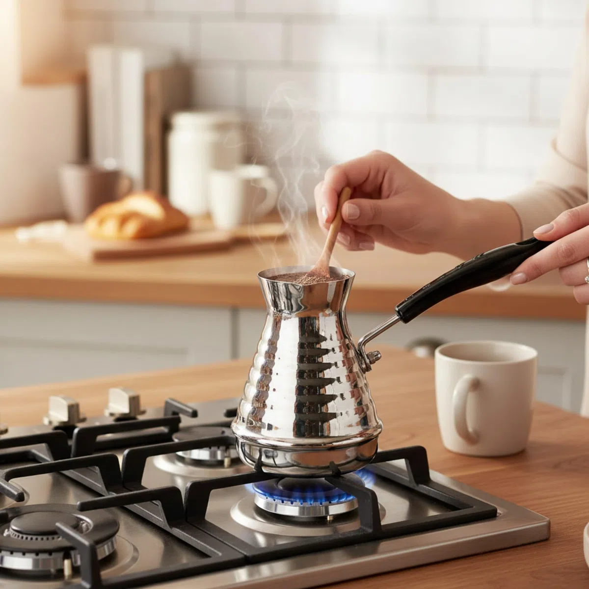 GMMH Türkischer Kaffeekocher Mokkakanne (500 ml), Espressokocher Cezve Dzhesva, Kaffee Mokka Briki Kaffeekanne aus 1 mm dickem Edelstahl