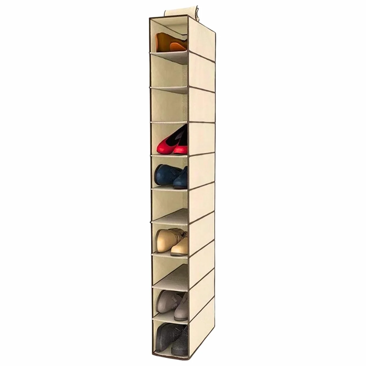 Stoff Schuhregal zum Aufhängen im Schrank Hängeregal zum Organisieren von Schuhen mit 10 Regalen. Stoffschrank zum Aufbewahren von Schuhbeuteln. Schuhregal 15x30x120cm